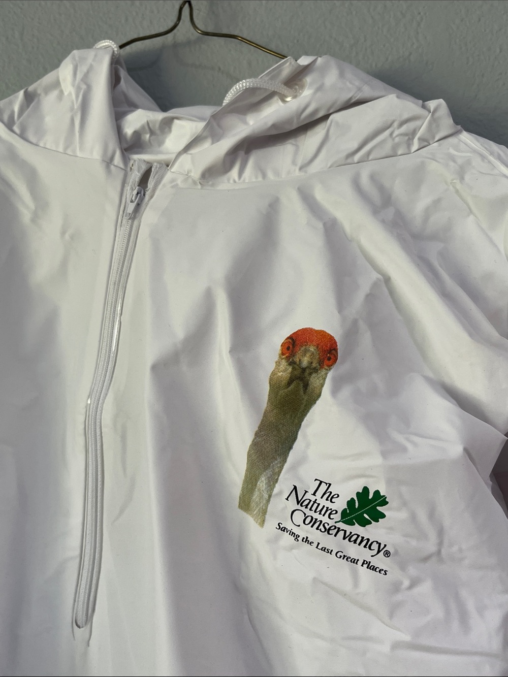 The Nature Conservancy White Hooded Windbreaker with Goose Graphic